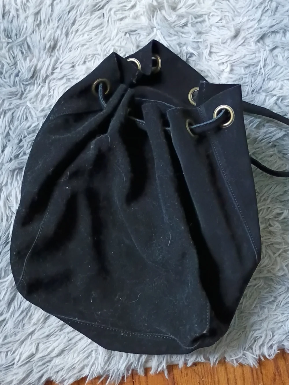 Sundown Winds Black Drawstring Bucket Bag Genuine Suede Leather